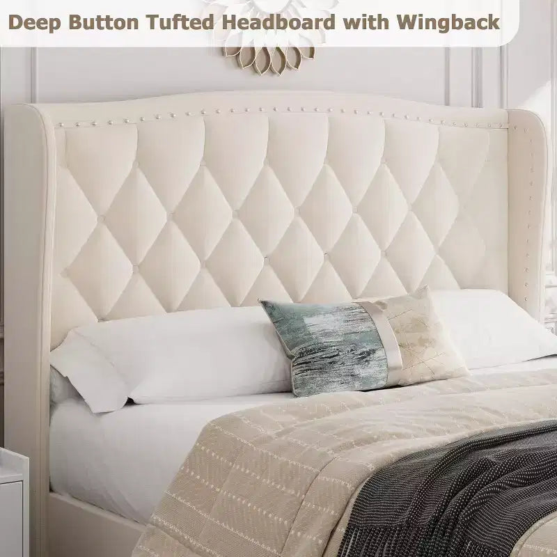 Platform Bed Frame with Storage Headboard, USB Charging Station, 4 Storage Drawers, No Spring Mattress Required, Easy to Assemble, Heavy-Duty Support