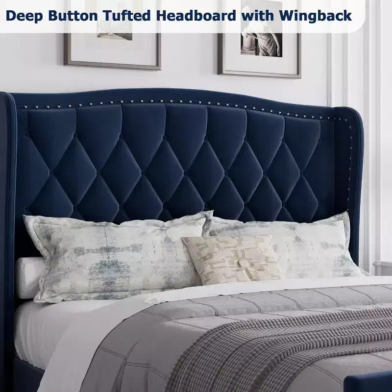 Platform Bed Frame with Storage Headboard, USB Charging Station, 4 Storage Drawers, No Spring Mattress Required, Easy to Assemble, Heavy-Duty Support