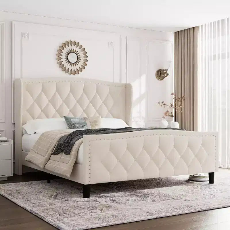 Platform Bed Frame with Storage Headboard, USB Charging Station, 4 Storage Drawers, No Spring Mattress Required, Easy to Assemble, Heavy-Duty Support