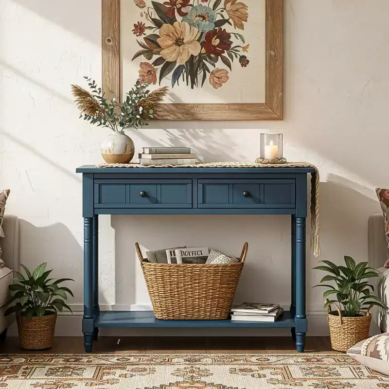 Darren Traditional Entryway Console Table with 2 Drawers and Bottom Shelf