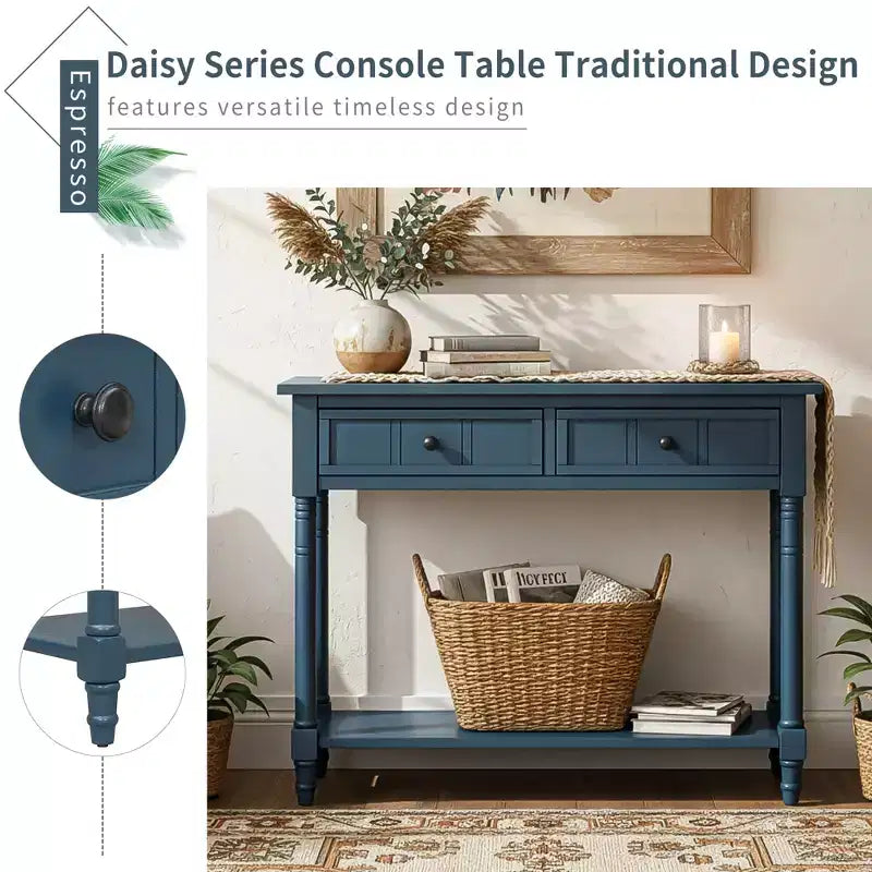 Darren Traditional Entryway Console Table with 2 Drawers and Bottom Shelf