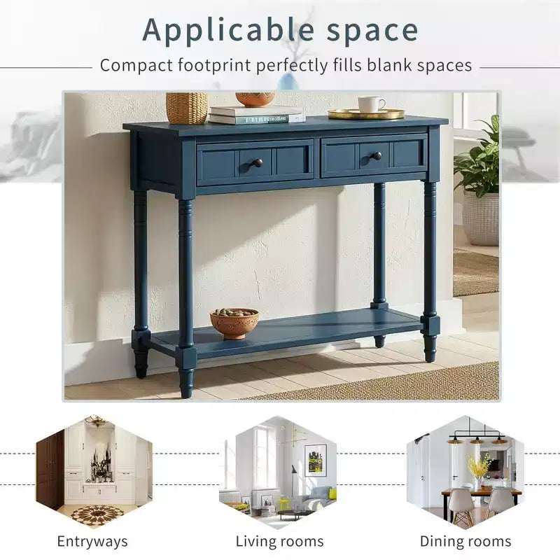 Darren Traditional Entryway Console Table with 2 Drawers and Bottom Shelf