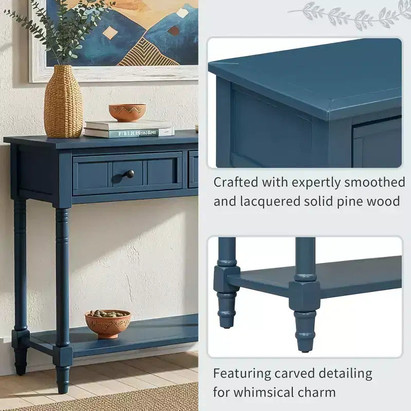 Darren Traditional Entryway Console Table with 2 Drawers and Bottom Shelf