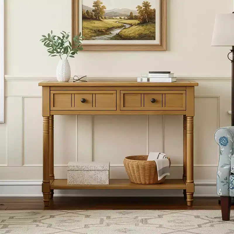 Darren Traditional Entryway Console Table with 2 Drawers and Bottom Shelf