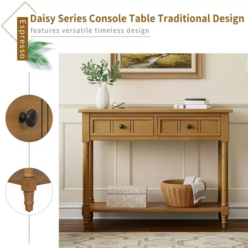 Darren Traditional Entryway Console Table with 2 Drawers and Bottom Shelf