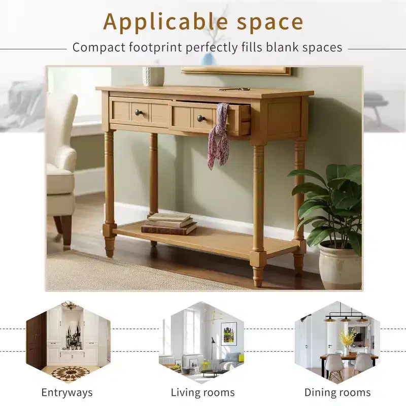 Darren Traditional Entryway Console Table with 2 Drawers and Bottom Shelf