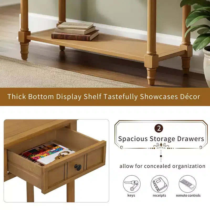 Darren Traditional Entryway Console Table with 2 Drawers and Bottom Shelf