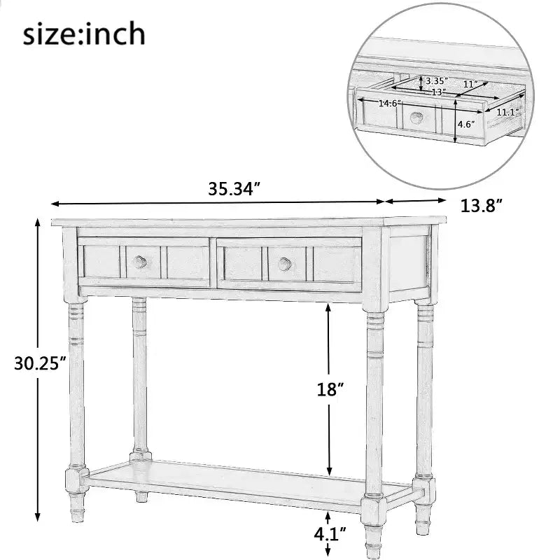 Darren Traditional Entryway Console Table with 2 Drawers and Bottom Shelf