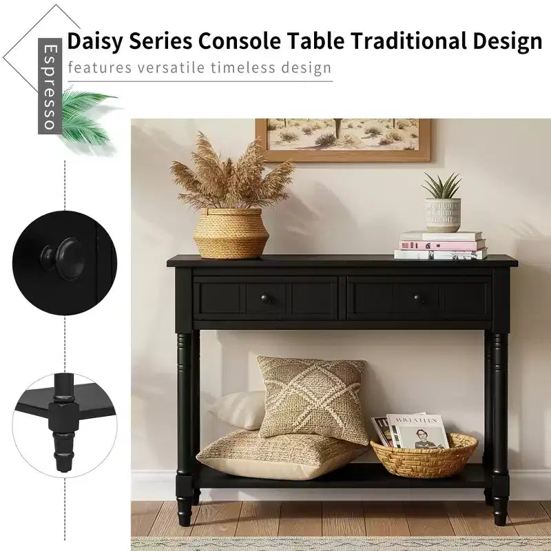 Darren Traditional Entryway Console Table with 2 Drawers and Bottom Shelf