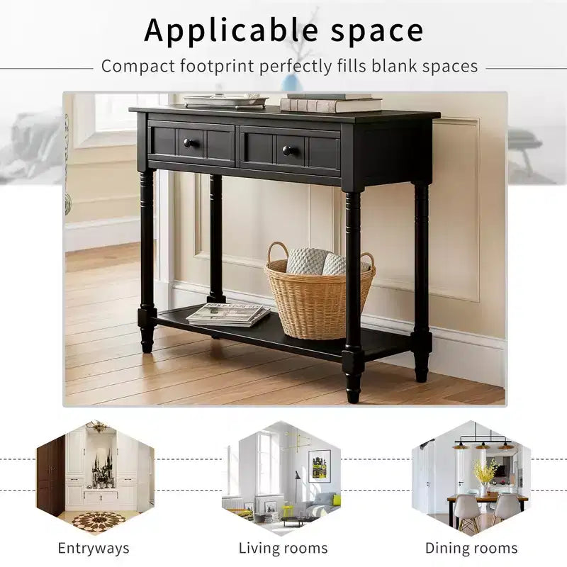 Darren Traditional Entryway Console Table with 2 Drawers and Bottom Shelf