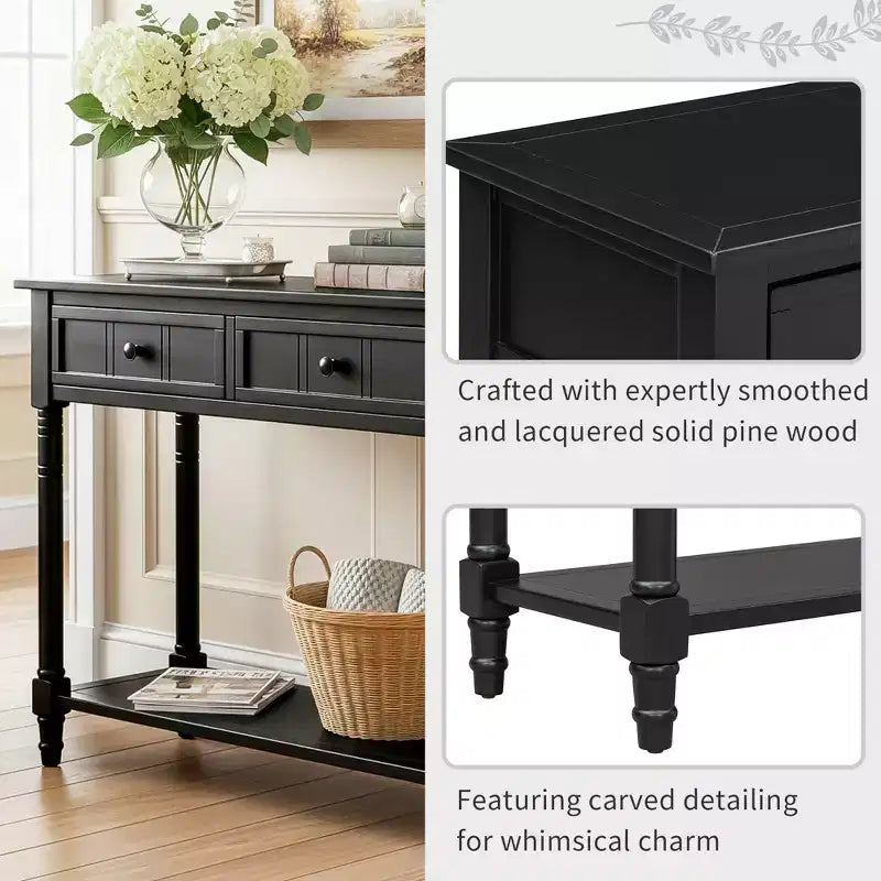 Darren Traditional Entryway Console Table with 2 Drawers and Bottom Shelf