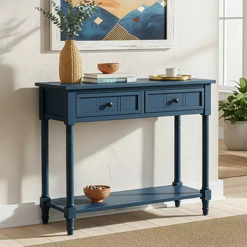 Darren Traditional Entryway Console Table with 2 Drawers and Bottom Shelf