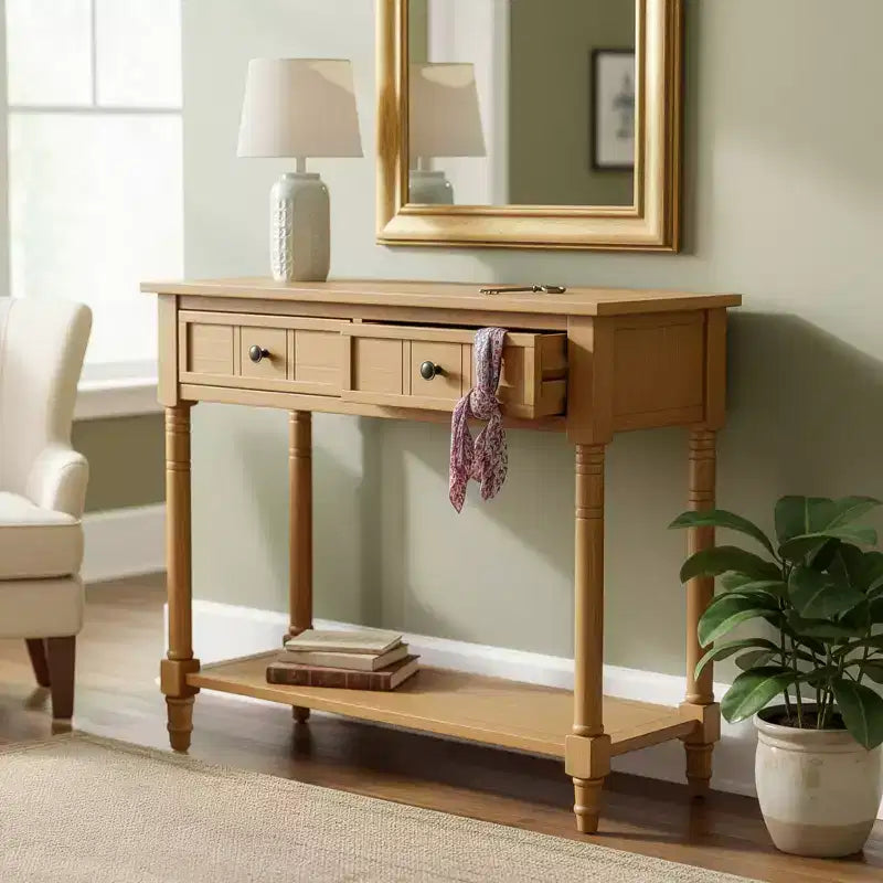 Darren Traditional Entryway Console Table with 2 Drawers and Bottom Shelf