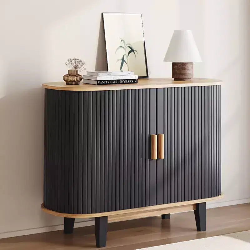 40'' Fluted Sideboard Buffer Cabinet, Storage Cabinet with Sliding Door & Adjustable Shelf, for Living&Dining Room Kitchen Hallway, Black