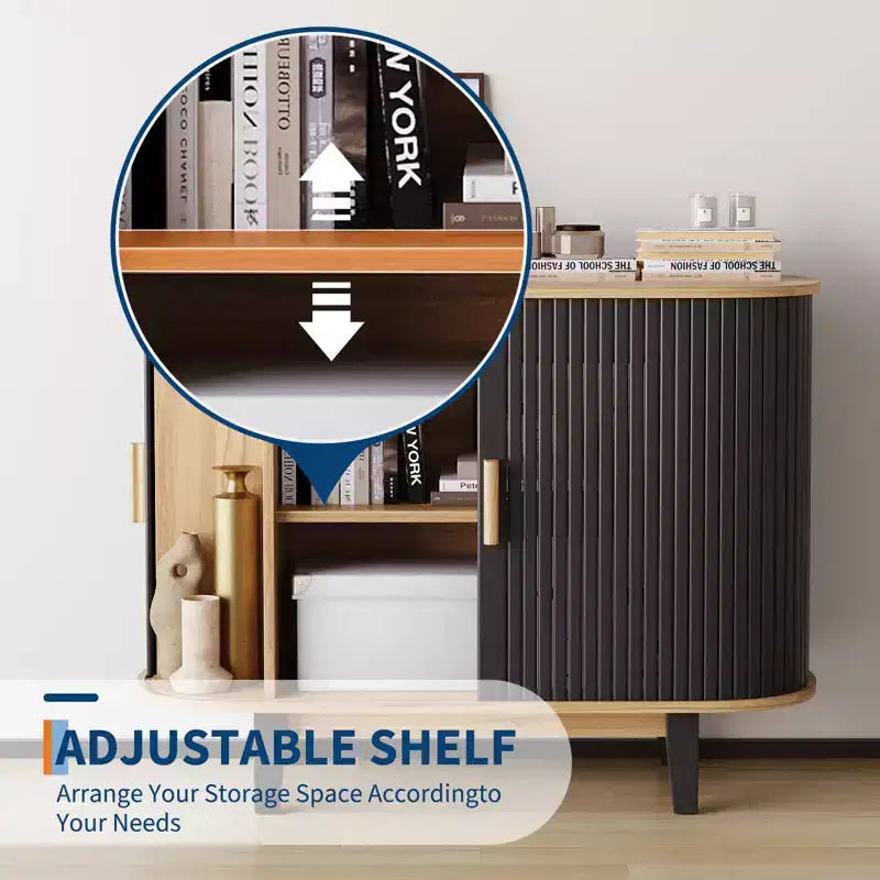 40'' Fluted Sideboard Buffer Cabinet, Storage Cabinet with Sliding Door & Adjustable Shelf, for Living&Dining Room Kitchen Hallway, Black