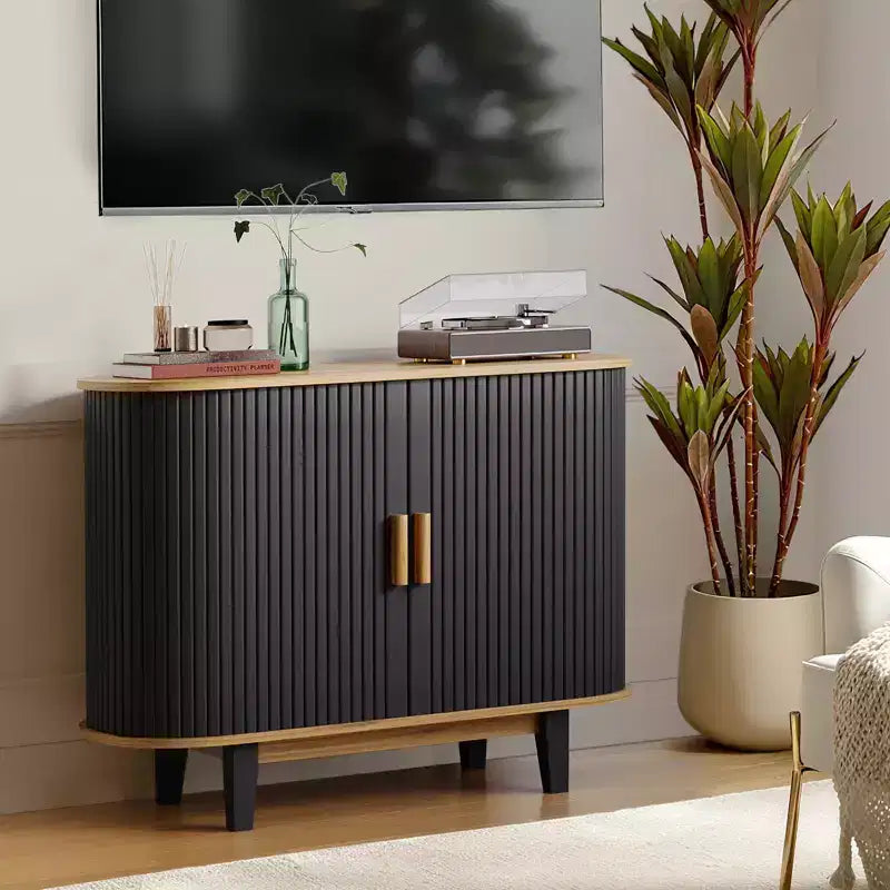 40'' Fluted Sideboard Buffer Cabinet, Storage Cabinet with Sliding Door & Adjustable Shelf, for Living&Dining Room Kitchen Hallway, Black