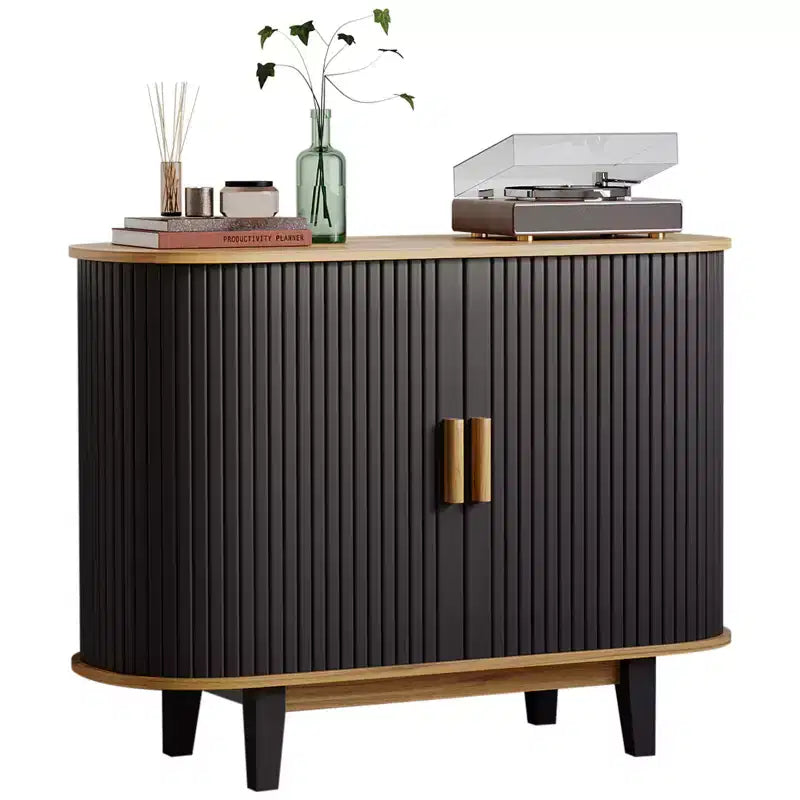 40'' Fluted Sideboard Buffer Cabinet, Storage Cabinet with Sliding Door & Adjustable Shelf, for Living&Dining Room Kitchen Hallway, Black