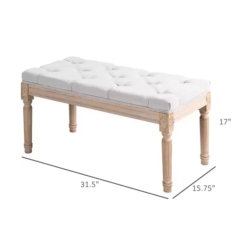 32 Linen Upholstered Bedroom Bench, French End of Bed Bench with Thick Padded Cushion and Wooden Legs