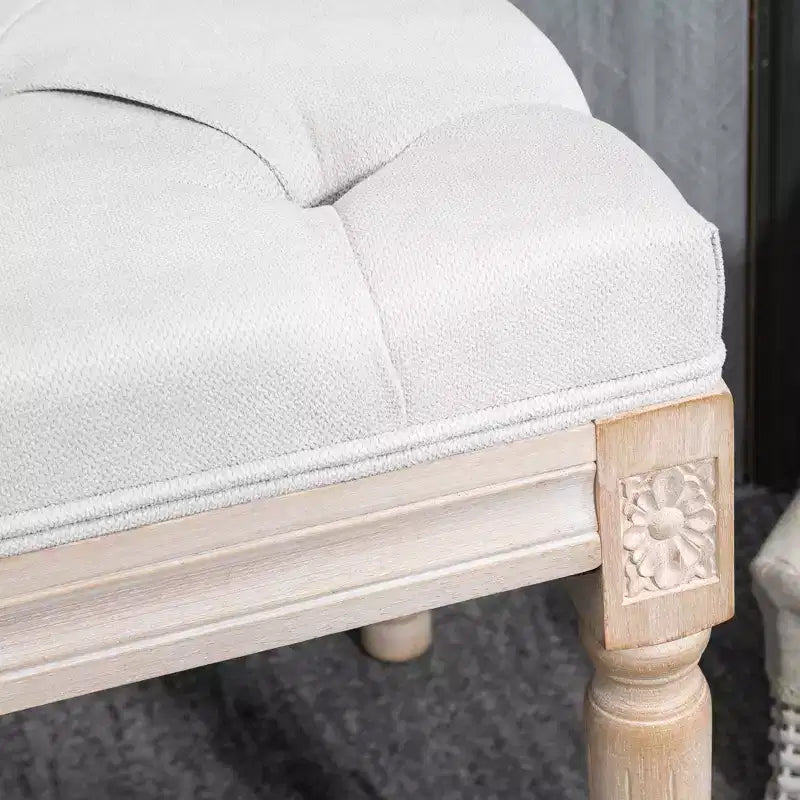32 Linen Upholstered Bedroom Bench, French End of Bed Bench with Thick Padded Cushion and Wooden Legs