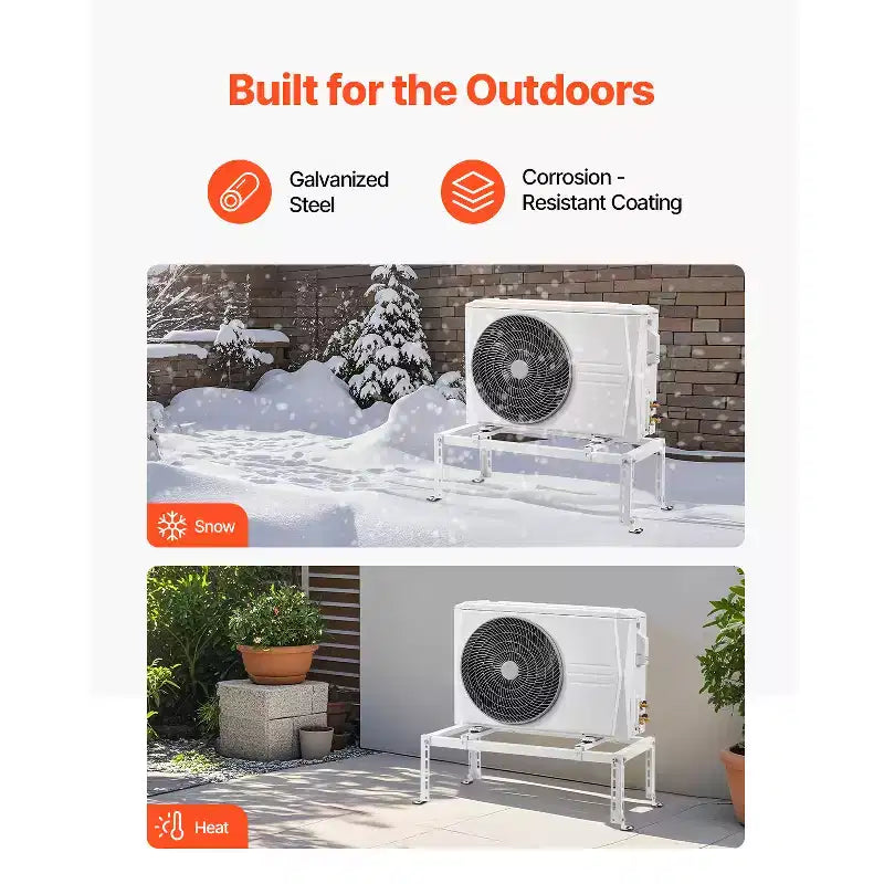 Mini Split Ground Stand, Adjustable Anti-Vibration Mini Split Stand for 9000-24000 BTU Ductless Air Conditioner Heat Pump,White