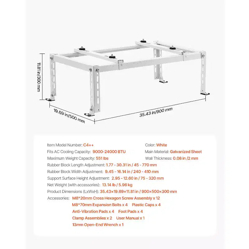 Supporto da terra per mini-split, supporto anti-vibrazione regolabile per condizionatori d'aria e pompe di calore senza condotto da 9000-24000 BTU, bianco