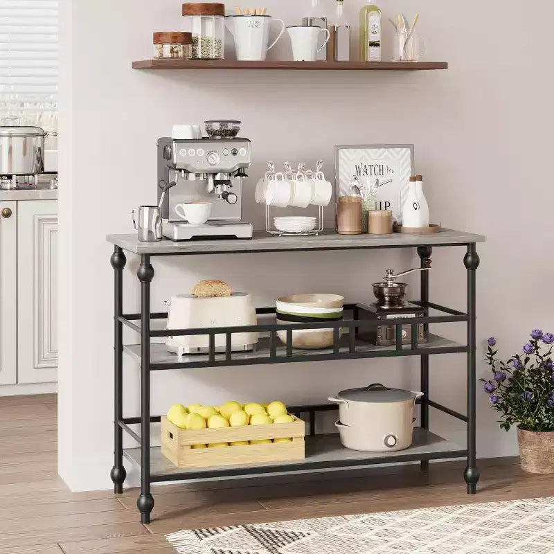 43'' Console Table with Storage, Farmhouse Rustic Skinny Entryway Table, Modern Wood Metal Hallway Sofa Table with Shelf, Narrow Couch Entry Table