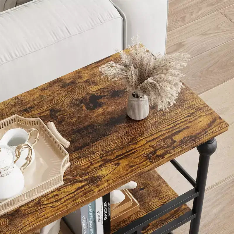 43'' Console Table with Storage, Farmhouse Rustic Skinny Entryway Table, Modern Wood Metal Hallway Sofa Table with Shelf, Narrow Couch Entry Table