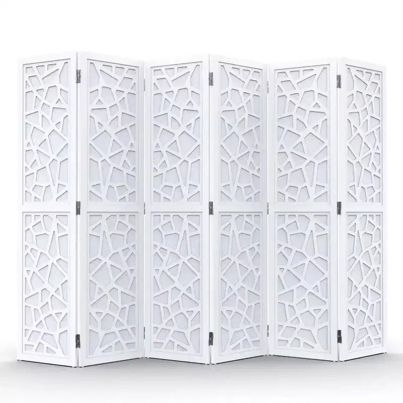 VINGLI 6 Panel Room Divider, Non-Woven Fabric Privacy Screen, Indoor Partition Wall Dividers, Freestanding Space Separator with Unique Pattern (White)