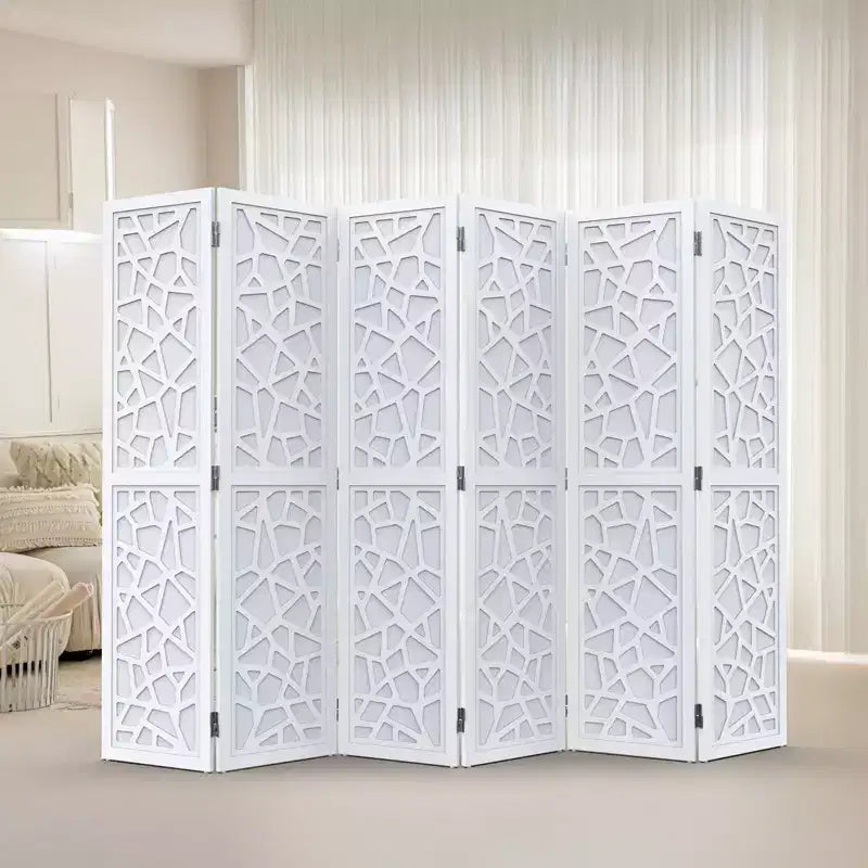 6 Panel Room Divider, Non-Woven Fabric Privacy Screen, Indoor Partition Wall Dividers, Freestanding Space Separator with Unique Pattern (White)