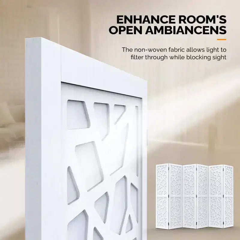 6 Panel Room Divider, Non-Woven Fabric Privacy Screen, Indoor Partition Wall Dividers, Freestanding Space Separator with Unique Pattern (White)