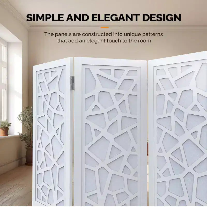 6 Panel Room Divider, Non-Woven Fabric Privacy Screen, Indoor Partition Wall Dividers, Freestanding Space Separator with Unique Pattern (White)