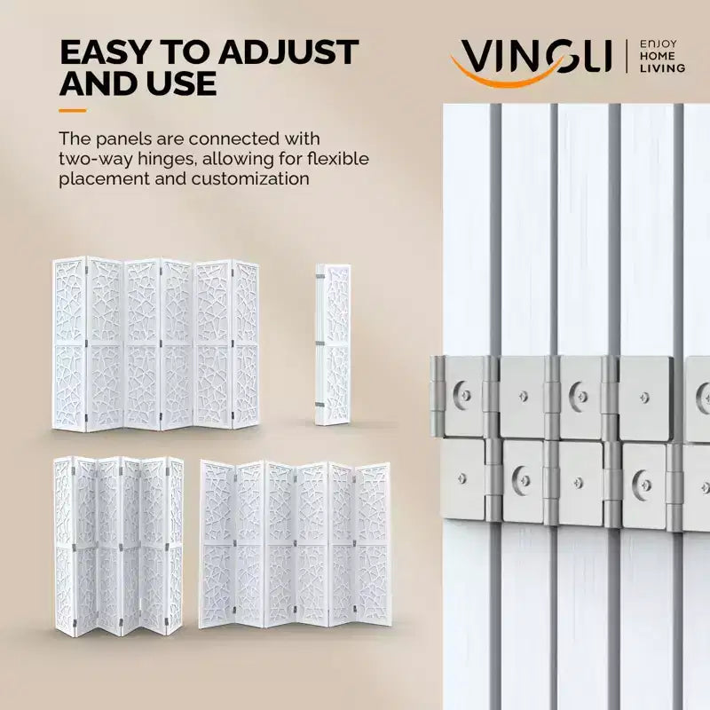 6 Panel Room Divider, Non-Woven Fabric Privacy Screen, Indoor Partition Wall Dividers, Freestanding Space Separator with Unique Pattern (White)