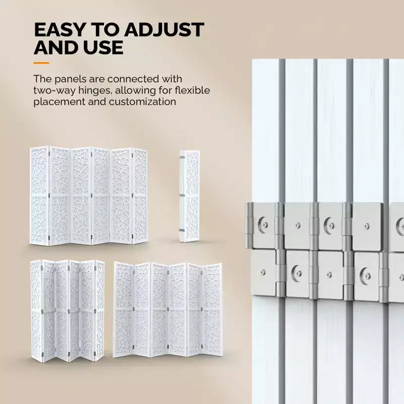 6 Panel Room Divider, Non-Woven Fabric Privacy Screen, Indoor Partition Wall Dividers, Freestanding Space Separator with Unique Pattern (White)