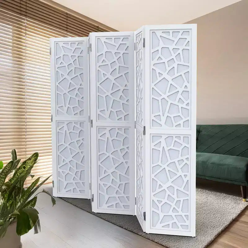 6 Panel Room Divider, Non-Woven Fabric Privacy Screen, Indoor Partition Wall Dividers, Freestanding Space Separator with Unique Pattern (White)