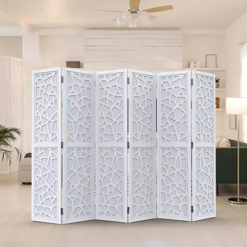 6 Panel Room Divider, Non-Woven Fabric Privacy Screen, Indoor Partition Wall Dividers, Freestanding Space Separator with Unique Pattern (White)