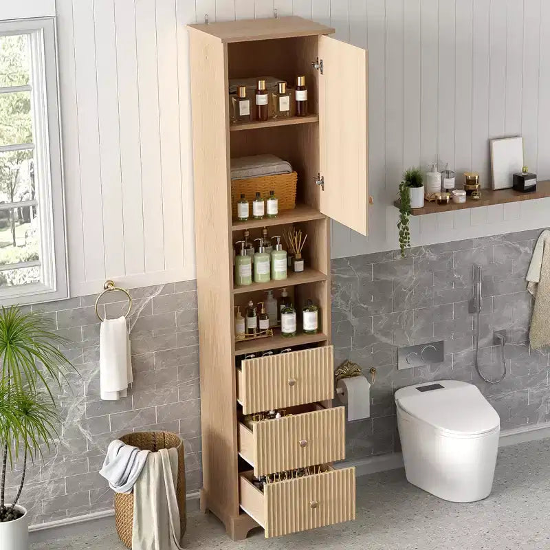 67.7 Tall Freestanding Bathroom Cabinet, Traditional American Style,with Adjustable Shelf,Space-Saving Design