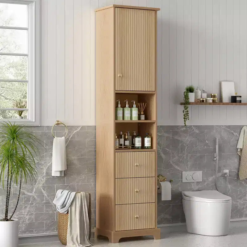 67.7 Tall Freestanding Bathroom Cabinet, Traditional American Style,with Adjustable Shelf,Space-Saving Design