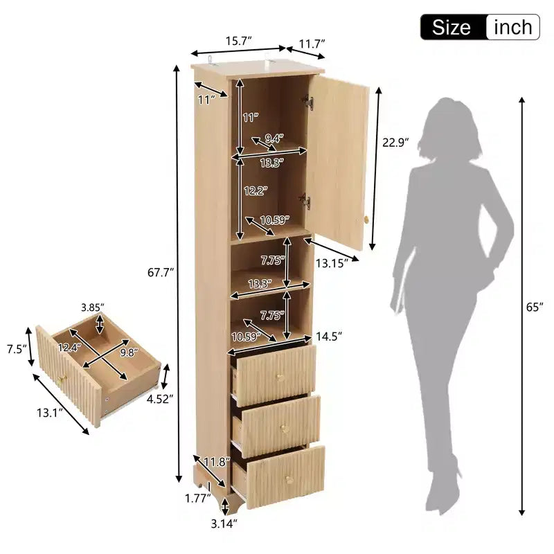 67.7 Tall Freestanding Bathroom Cabinet, Traditional American Style,with Adjustable Shelf,Space-Saving Design