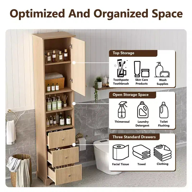67.7 Tall Freestanding Bathroom Cabinet, Traditional American Style,with Adjustable Shelf,Space-Saving Design