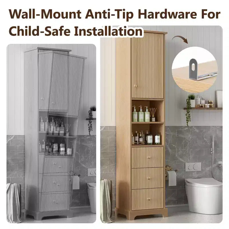 67.7 Tall Freestanding Bathroom Cabinet, Traditional American Style,with Adjustable Shelf,Space-Saving Design