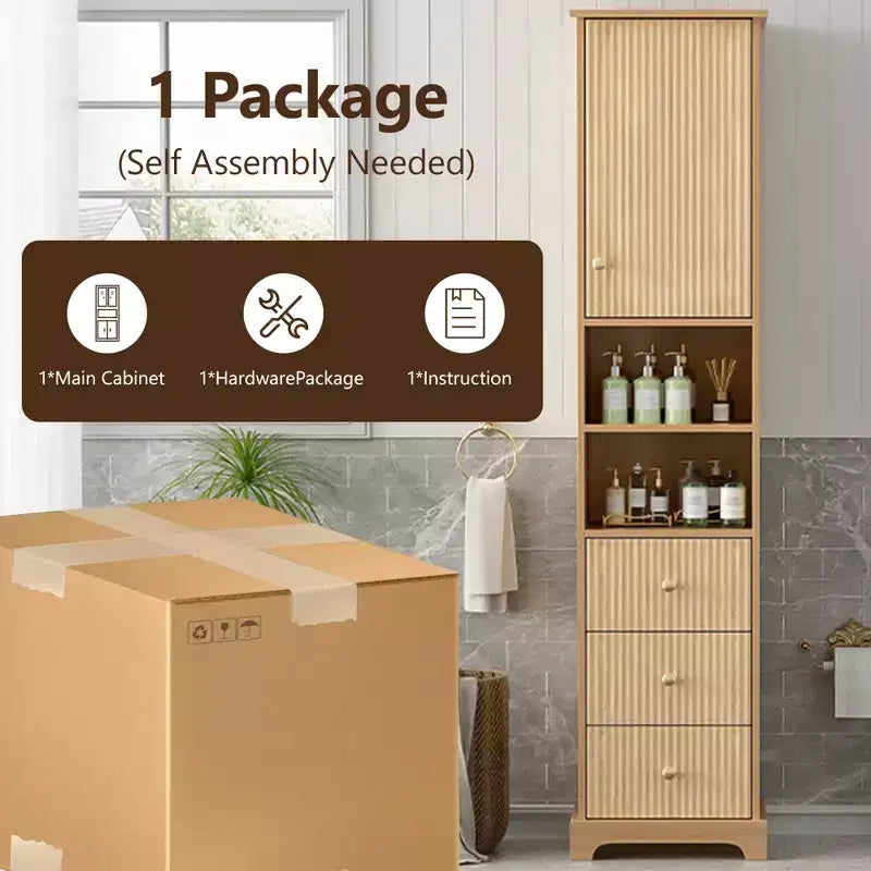 67.7 Tall Freestanding Bathroom Cabinet, Traditional American Style,with Adjustable Shelf,Space-Saving Design
