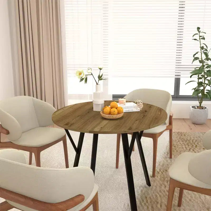 Round Dining Table for 2-4, Modern Wood Kitchen Table with Metal Legs for Dining Room, Living Room, or Office