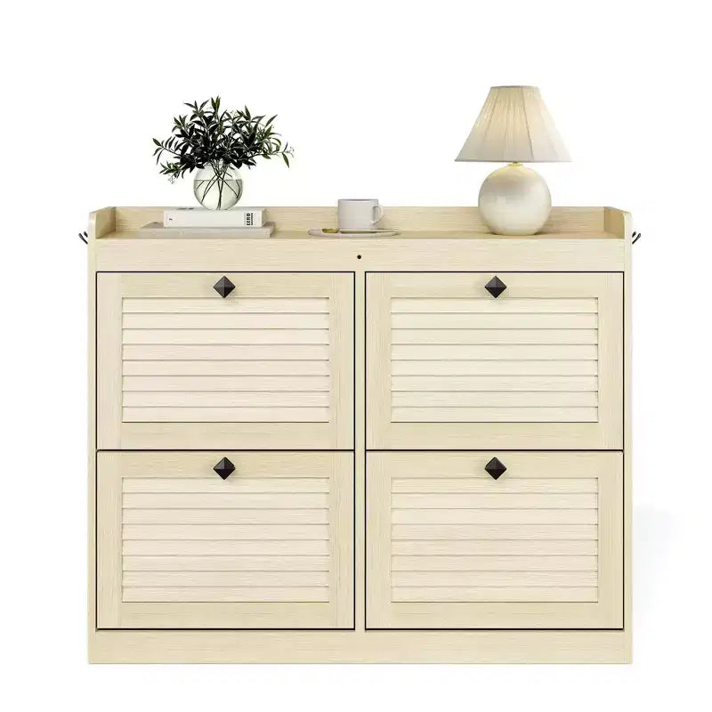 Large Shoe Storage Cabinet with 4 Flip Drawers,with Hooks and Storage, Hidden Shoe Organizer for Foyer, Hallway, Living Room
