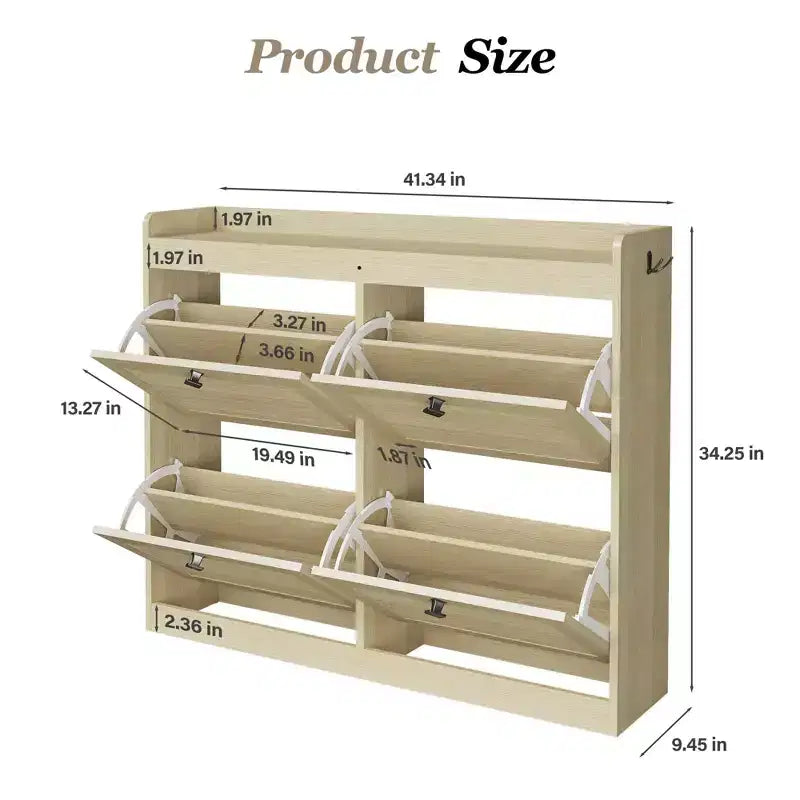 Large Shoe Storage Cabinet with 4 Flip Drawers,with Hooks and Storage, Hidden Shoe Organizer for Foyer, Hallway, Living Room