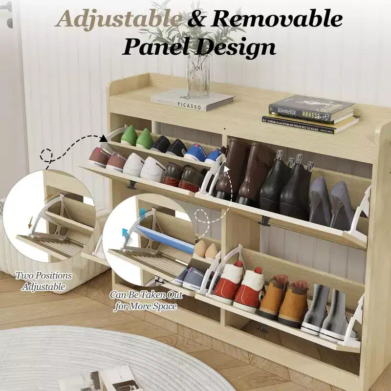 Large Shoe Storage Cabinet with 4 Flip Drawers,with Hooks and Storage, Hidden Shoe Organizer for Foyer, Hallway, Living Room