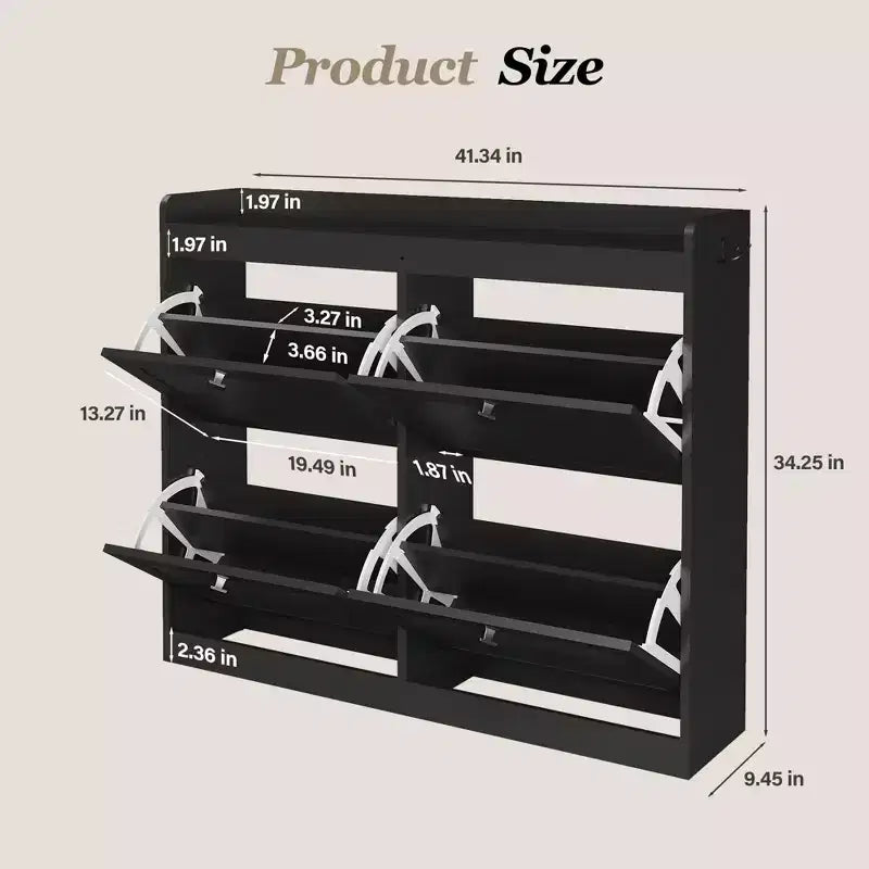 Large Shoe Storage Cabinet with 4 Flip Drawers,with Hooks and Storage, Hidden Shoe Organizer for Foyer, Hallway, Living Room