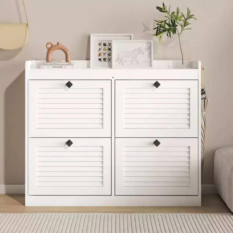 Large Shoe Storage Cabinet with 4 Flip Drawers,with Hooks and Storage, Hidden Shoe Organizer for Foyer, Hallway, Living Room