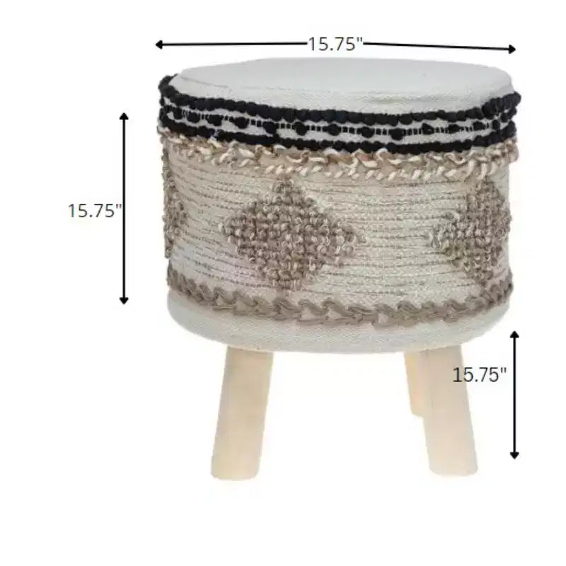 16 Beige Jute And Brown Round Abstract Ottoman
