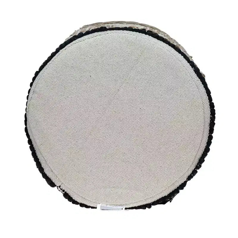 16 Beige Jute And Brown Round Abstract Ottoman