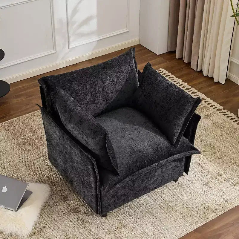 Black Accent Chair 34 Width Oversized Reading Chair Upholstered Armchair Soft Chenille Fabric Living Room Chairs Sofa for Adults Bedroom